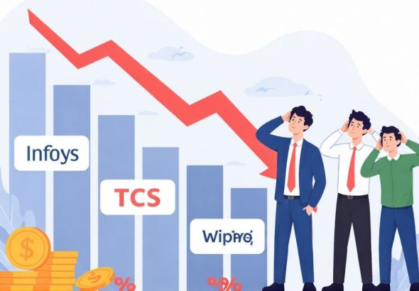 Illustration of falling IT stock market trend.