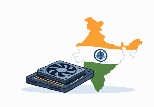 Simple illustration of a GPU with the Indian flag on a white background.