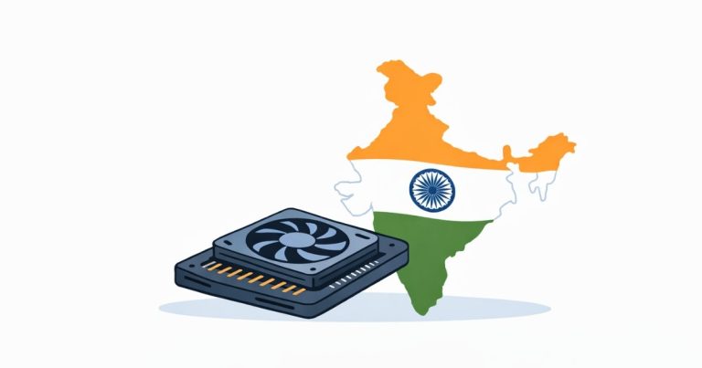 Simple illustration of a GPU with the Indian flag on a white background.