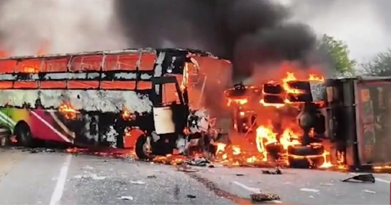 Markapuram bus truck accident scene Andhra Pradesh
