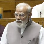 PM Narendra Modi speaking in Parliament about India’s stance on West Asia conflict