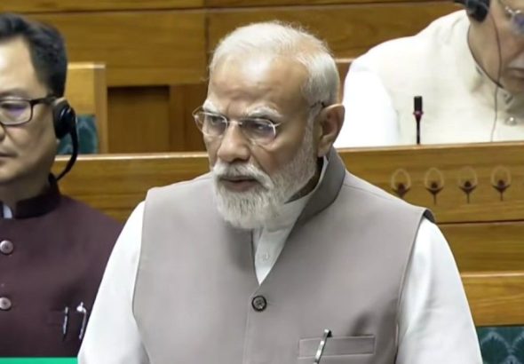 PM Narendra Modi speaking in Parliament about India’s stance on West Asia conflict