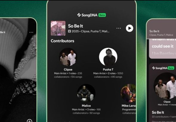 Spotify SongDNA feature showing song credits and creators