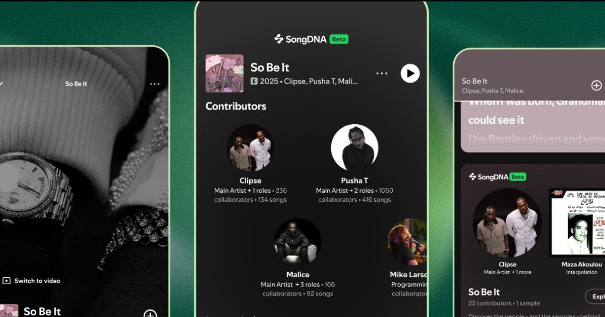 Spotify SongDNA feature showing song credits and creators