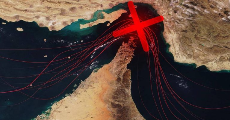 Strait of Hormuz shipping route showing reduced tanker traffic amid rising attacks