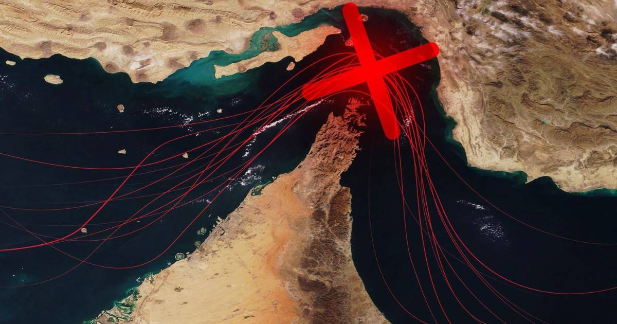 Strait of Hormuz shipping route showing reduced tanker traffic amid rising attacks