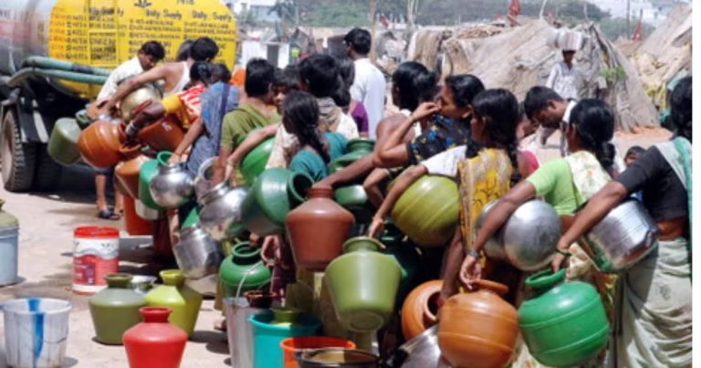 Water tankers supplying drinking water in Hyderabad during peak summer demand